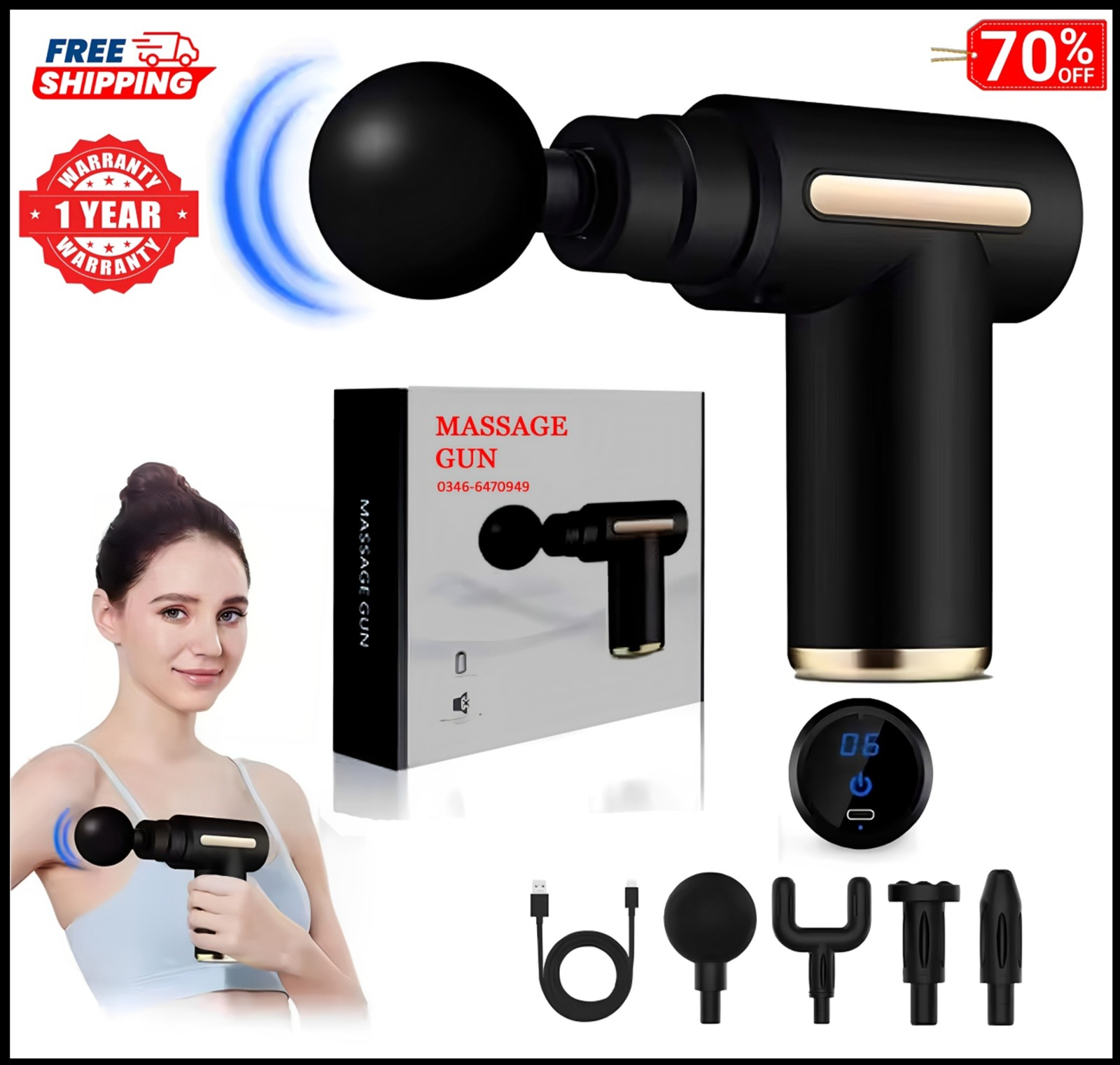 Muscle Massage Gun – Handheld Deep Tissue Percussion Massager for Pain Relief &amp;amp; Recovery