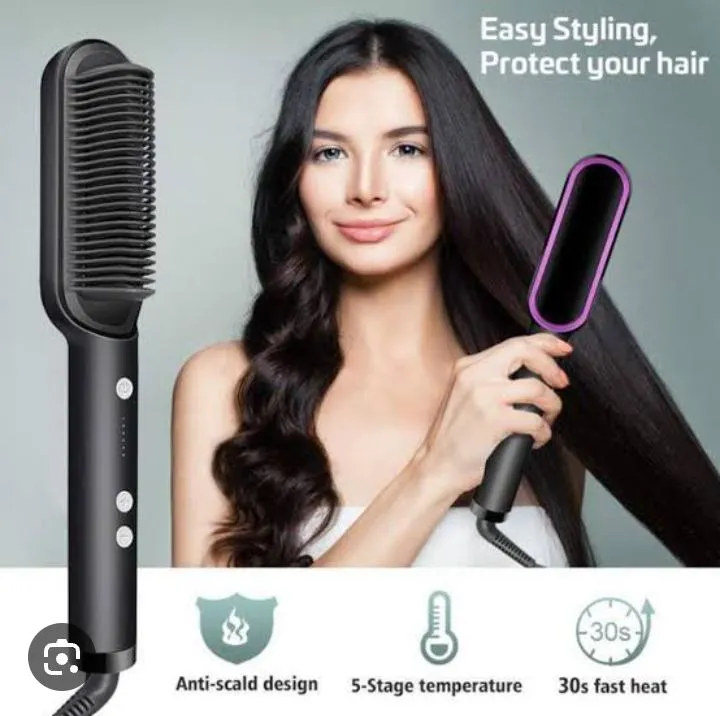 909 Straightner 909 Hair Straightener Brush – Fast Heating, Anti-Frizz, Dual Voltage, Ceramic Ionic Hair Straightening Brush for Women &amp;amp; Men
