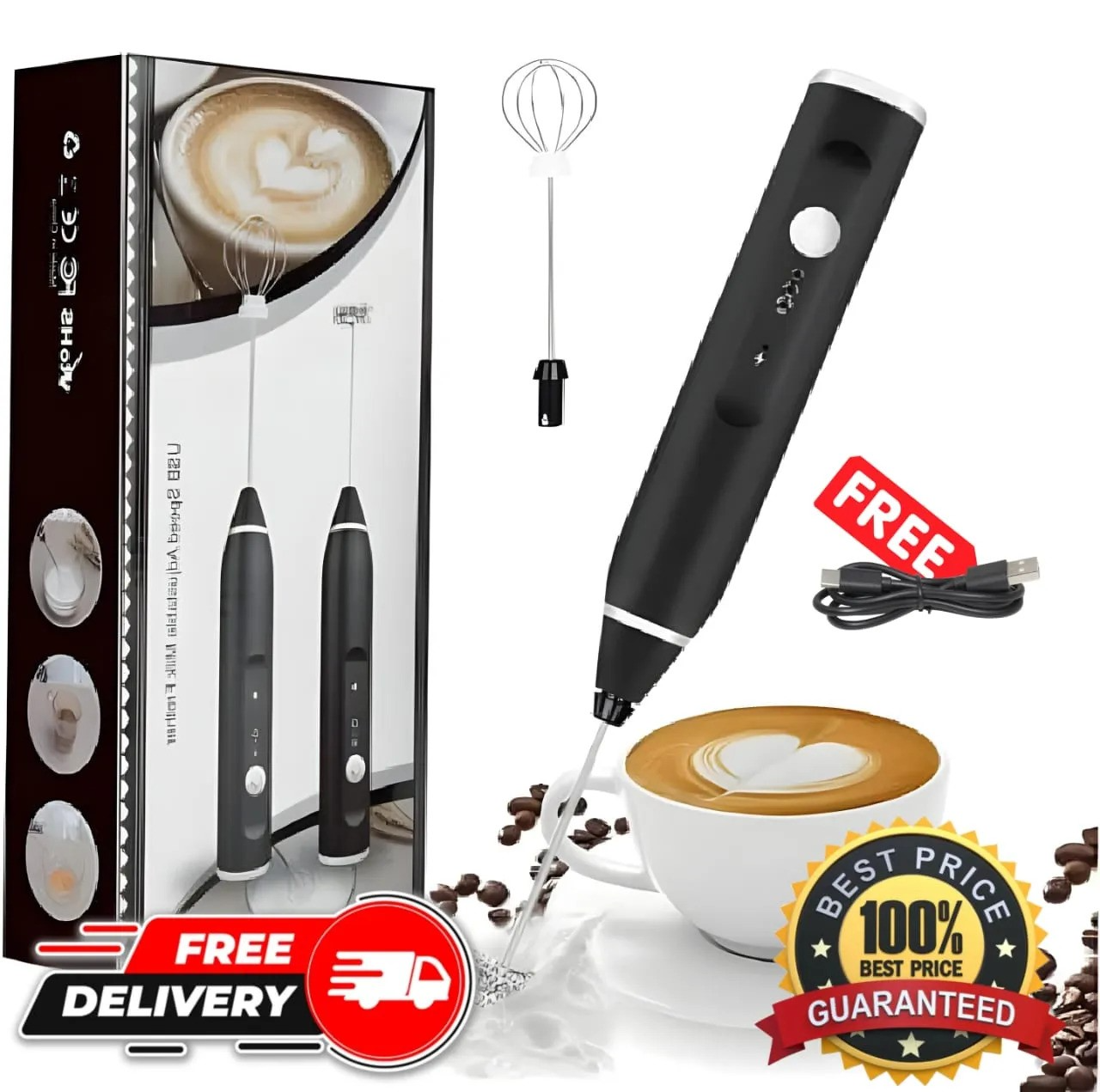 High Quality Coffee Beater and Egg Whisker, Rechargeable USB Connect, Milk Frothier &amp;amp;amp; Former, Egg Beater, Cake Beater, Portable Hand Beater &amp;amp;amp; Mixer, 2 in 1 Electric Egg Beater Coffee - USB Adjustable Electric Blender